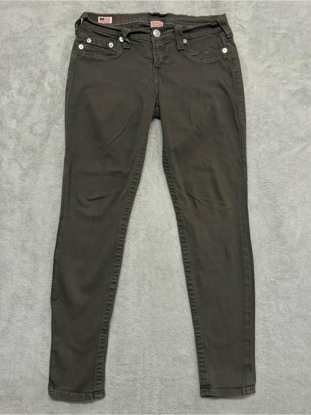 True Religion Casey Low Rise Skinny Jeans Olive Green Size 30 Made in USA